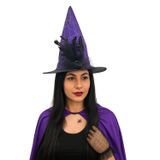 Dodomar Hallowen Cadı Şapkası Çiçekli Tüylü Model Mor Renkli Cadılar Bayramı Şapkası