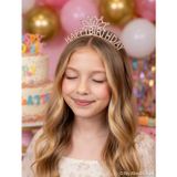 Dodomar Happy Birthday Metal Taşlı Taç Rose Gold Renk Doğum Günü Parti Saç Aksesuarı