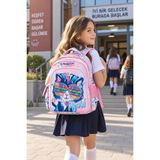 Dodomar Kız Çocuk Ilkokul Sırt Çantası Pembe Kedi Desenli Ortopedik 3 Bölmeli Matara Cepli 42X30X15 cm