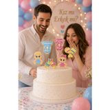Dodomar Pasta Süsü Cinsiyet Belirleme Seti 6'lı Kız mı Erkek mi 20x10 cm Baby Shower Parti Dekoru Süs