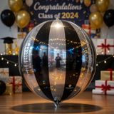 Dodomar Siyah Gümüş Disko Topu Folyo Balon 55 cm Mezuniyet Parti Dekor Balon