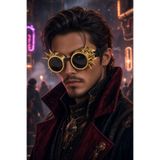 Dodomar Steampunk Cyberpunk Parti Gözlüğü Altın Halloween Kostüm Festival Retro Fütüristik Gözlük Aksesuarı