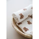 Dodo's Baby Çift Katlı Ayıcık Teddy Desen Organik Bebek Müslin Örtü - Beyaz - 100x100