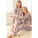Dofi Anne Kız Pembe Leopar Desenli Pijama Takımı – Süpersoft Kumaş, Cepli ve Paça Lastikli Model