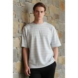 Dofi Dofı Erkek Gri Melanj Bisiklet Yaka Çizgili Rahat Kesim T-Shirt - XL