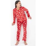 Dofi Kadın 1719 Kırmızı Geyik Desenli Süper Soft Kışlık Yılbaşı Pijama Takımı Yeni Yıl Noel