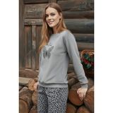 Dofi Kadın 1741 Leopar Desenli Süper Soft Pijama Takımı- Gri/ Krem / PEMBE