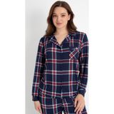 Dofi Kadın 1755 Ekose Desenli Lacivert Düğmeli Pijama Takımı – Modern ve Konforlu
