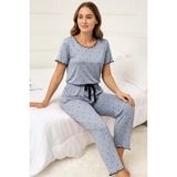 Dofi Kadın Mavi Puantiyeli Pijama Takımı – Dty Kumaş, Baby Overlok Dikişli