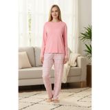 DOFİ Kadın Pembe Bisiklet Yaka Ekose Pijama Takımı