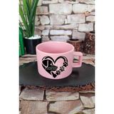 Dog Paw Heart Baskılı Köpek Pati Kalp Köpeksever Aşkı Kare Kulplu Fincan Pembe Kupa Bardak