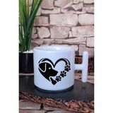 Dog Paw Heart Köpek Pati Kalp Köpeksever Hediyelik Baskılı T Kulplu Latte Fincanı Kupa Bardak - Beyaz