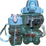 Doğa 2'li Smile Ayıcık Matarası 1000ML+400ML Askılı Okul Çocuk Su Şişesi Pipetli Sızdırmaz Kokusuz Suluk - Yeşil
