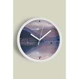 Doğa Manzara Temalı Modern Duvar Saati - 30cm - Önü Camlı Beyaz Kasa - Sessiz Mekanizma, JH0704S30BKP