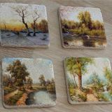 Doğa Manzarası Doğal Taş Bardak Altlığı 4'lü set - Natural Stone Coasters