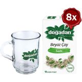 Doğadan Beyaz Çay Sade 28 gr x 8 ve Doğadan Cam Bardak - Bitki Çayı