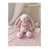 Doğadan Concept İsme Özel Peluş Tavşan & Bez Çanta Seti – Simli Gold Baskılı Bebek Hediye - Baby Shower - Yenidoğan Hediyesi