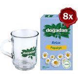Doğadan Papatya Bitki Çayı 20' Li x 8 ve Doğadan Cam Bardak