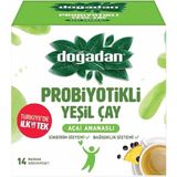 Doğadan Probiyotikli Yeşil Çay - Açai ve Ananas Aromalı, 14'lü Paket, Zengin Vitamin ve Mineral İçeriği ile Gün Boyu Enerji