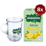 Doğadan Yeşil Çay Limonlu 20'li x 8 ve Doğadan Cam Bardak Hediyeli - Bitki Çayı