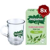 Doğadan Yeşil Çay Yumuşak Içi mli 20'li x 8 ve Doğadan Cam Bardak - Bitki Çayı