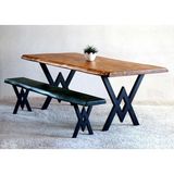 Doğal Ağaç Masif Kütük Masa 90CM x 200CM + 1 Bank Bench ( Metal Ayak ) - Ceviz