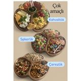 Doğal Ahşap 3 Bölmeli Çerezlik Kahvaltılık Atıştırmalık Sunumluk Tabak
