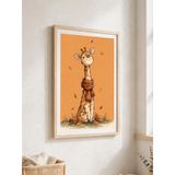 Doğal Ahşap Çerçeveli 20x30 cm Sevimli Zürafa Çocuk Odası Tablosu - Sonbahar Temalı Bebek Odası Duvar Dekoru