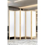 Doğal Ahşap Çift Yüz Beyaz 5 Kanat Paravan Seperatör Oda Bölme - 180 x 180 cm