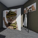 Doğal Ahşap Çıtalı Kedi Baskılı Paravan Oda Bölme 5 Kanat - 180 x 200 cm - Beyaz