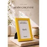 Doğal Ahşap Modern Ayaklı Tekli Fotoğraf Çerçevesi - Sarı Renkli Masaüstü Çerçeve- Boş Resimsiz - 10x15