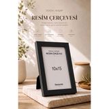 Doğal Ahşap Modern Ayaklı Tekli Fotoğraf Çerçevesi - Siyah Renkli Masaüstü Çerçeve- Boş Resimsiz - 10x15