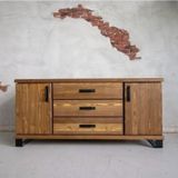 Doğal Ahşap Modern Konsol-3 Çekmece-2 Kapak 220*45*90 Cm