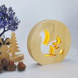 Doğal Ahşap Sincap Tasarım Daire 3D Ledli Gece Lambası