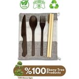 Doğal Ahşap ve Bambu Takım, Çatal, Bıçak, Kaşık ve Pipetler Seti - Seçenek 1