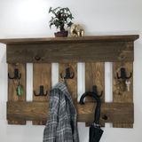 Doğal Ahşap Vestiyer, Dekoratif 5 Askılı Portmanto, Raflı Vintage Elbise Askısı, Meşe