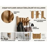 Doğal Ahşap Vestiyer Piano Askılık, Duvar Montajlı, 4'lü