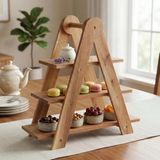 Doğal Akasya Ahşap 3 Katlı Sunum Standı - 37X12.3x37.5 Cm Çok Amaçlı Katlı Servis Tepsisi, Kurabiyelik Ve Peynir Sunumluğu