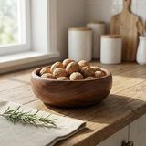 Doğal Akasya Ahşap Derin Kase - 22 cm Salata, Meyve ve Cips Sunum Kasesi - Dekoratif ve Dayanıkl�
