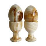 Doğal Bal Oniks Taşı Yumurta ve Kadeh Seti, El Yapımı Dekoratif Feng Shui Obje, 7x5 cm, Parlatılmış Yüzey, Kapadokya Üretimi (İki Yumurta)