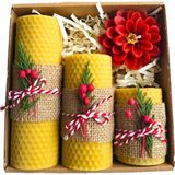 Doğal Balmumu Mum Yılbaşı ve Yeni Yıl Hediye Seti – El Yapımı 3'lü Dekoratif Mum, Kırmız - Çok Renkli