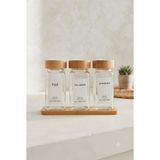 Doğal Bambu Ahşap Standlı 3'lü Lüks Cam Baharat Takımı -150 Ml- 10 x 4x 4 cm