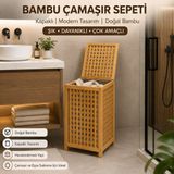Doğal Bambu Çamaşır Sepeti Kapaklı Kirli Çamaşır Saklama Sepeti Banyo Organizeri