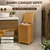 Doğal Bambu Çamaşır Sepeti Kapaklı Kirli Çamaşır Saklama Sepeti Banyo Organizeri