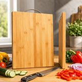 Doğal Bambu Kesme Tahtası 36 x 26 cm – Saplı Kalın Mutfak Kesim Tahtası, Sebze Meyve Et Ekmek Doğrama Tahtası, Dayanıklı ve Bıçak Dostu Ahşap Kesme Tahtası - 0 - 19 L