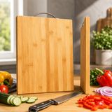 Doğal Bambu Kesme Tahtası 36 x 26 cm – Saplı Kalın Mutfak Kesim Tahtası, Sebze Meyve Et Ekmek Doğrama Tahtası, Dayanıklı ve Bıçak Dostu Ahşap Kesme Tahtası