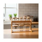 Doğal Bambu Standlı 8'li Kare Cam Baharatlık Seti - Ahşap Kapaklı Standlı Mutfak Baharat Takımı - 0,5 x 7 cm