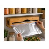 Doğal Bambu Streç Film ve Alüminyum Folyo Dispenser Kesici Kutusu, Asılabilir Mutfak Düzenleyici Organizer, Pratik Kesim ve Saklama Aparatı, Premium Dayanıklı Tasarım, 33,4 x 8 cm - 0 Siyah