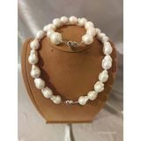 Doğal Barok İnci Set, Gümüş Kalpli Kolye & Bileklik Seti