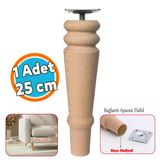 Doğal Boyasız Ahşap Ayak Silindir Mobilya Koltuk Kanepe Ayağı Metal Montaj Aparat & Keçe Bohem 25 Cm